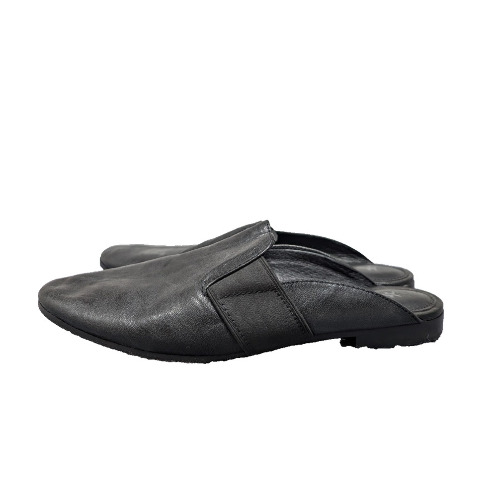 Frye Terri Gore Flat Mules Womens 7.5 Black Leather Minimal Quiet Luxury Western